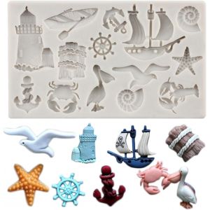 Kal-Moules À Fondant En Forme D'ancre De Rameur Mouette Voilier Bateau À Voile Moule En Silicone Phare Crabe Étoile De Mer Moule En Forme De Coquillage Pour Gâteau À Sucre Décoration Cupcake - Neuf