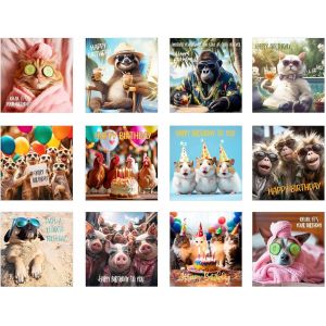 Lot De 12 Cartes D'anniversaire Carrées Exclusives De Qualité Supérieure Avec Enveloppes. Cartes Doubles, Pliantes, Avec Enveloppe, Cartes De V?Ux, Cartes D'anniversaire Drôles - Neuf
