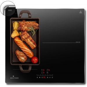 CHECARZHN--NO1-Plaque À Induction 3 Feux, Table De Cuisson Induction, Plaque De Cuisson Électrique 3 Foyers, Zone Barbecue Flexible, Sécurité, Plaque Cuisson 6800W, Minuterie 1-99 Min, 230V - Neuf