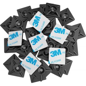 100 Pièces Embases Adhesive pour Attache de Cable,19mm x 19 mm,Noir,Serre-Câbles Auto Adhésif,Support de Serre Câble Plastique,pour Collier de Serrage - Neuf