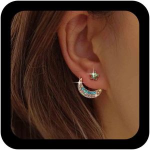 Kal-Boucles D'oreilles Vintage Strass Lune Boucles D'oreilles Saphir &Eacute;toile Boucles D'oreilles Cristal Lune Boucles D'oreilles Boho Croissant Lune Bijoux Pour Femmes Et Filles - Neuf