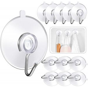 Lot de 10 crochets &agrave; ventouse pour fen&ecirc;tre &Oslash; 40 mm,crochets muraux avec ventouse,forte capacit&eacute; de charge,l&eacute;gers et portables pour douche,salle de bain,cuisine,fen&ecirc;tre (A) - Neuf