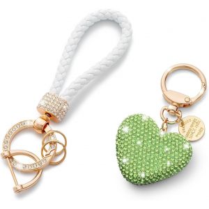 KAL-Coeur Porte-Clés Partenaire Voiture Porte-Clés Paillettes Strass Porte-Clés Couple Cadeau, Saint Valentin, Noël, Rouge - Neuf