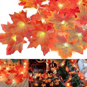 Guirlande Lumineuse Feuilles D'&eacute;rable, 20 Led, D&eacute;coration Automnale, D&eacute;coration Feuilles D'&eacute;rable, D&eacute;coration D'halloween - Neuf
