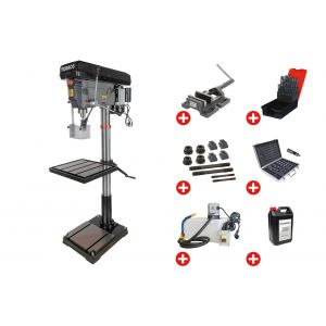Perceuse &agrave; colonne professionnelle jusque &oslash; 30 mm CM3 1,5 kW 230V + accessoires indispensables et unit&eacute; d'arrosage Torros DF30M PACK PRO - Neuf