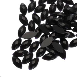 100pcs Pierres Précieuses En Acrylique En Forme D'?Il De Cheval 4x8mm À Dos Plat, Strass Artificiels Pour Bricolage Perles Mariage Fête Peinture Sur Visage, Couleur Noire - Neuf
