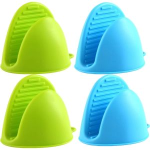 Lot De 2 Paires De Gants De Four En Silicone,Avec Poignée Pour Grille-Pain,Mini Maniques,Gants De Cuisine,Gants Résistants À La Chaleur Pour La Cuisine,La Pâtisserie,Le Barbecue (Bleu Et - Neuf