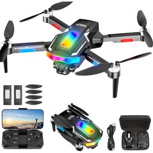 Drone Avec 2 Cam&eacute;ra R&eacute;glage &Eacute;lectrique Cam&eacute;ra, 4k Mini Drone Cam&eacute;ra Pliable Active D'&eacute;vitement D'obstacles, Drone Quadricopt&egrave;re Fpv Wifi T&eacute;l&eacute;command&eacute;, Avec 2 Batteries, Pour D&eacute;butants - Neuf