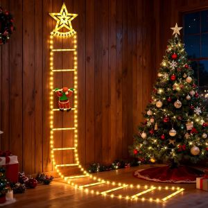 Jgd-Noel Guirlande Lumineuse &Eacute;chelle,2,7 M,12 Marches, &Eacute;toiles Blanches Et Led Blanc Chaud, 8 Modes D'&eacute;clairage,T&eacute;l&eacute;commande Usb, Id&eacute;ale Pour Jardin, Balcon Ou Terrasse,Pour Jardin, Balcon. - Neuf