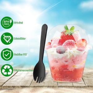 Mevronisshop-Lot De 100 Gobelets &Agrave; Dessert En Plastique Avec Couvercle, 180 Ml, Avec Cuill&egrave;res, Bols &Agrave; Dessert Transparents, R&eacute;utilisables, Verres &Agrave; Dessert, Verres &Agrave; Dessert En Plastique Avec Couver - Neuf