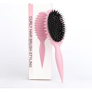3 In 1 Hair Brush Unique Cog Wheel Design Padded Base Jump Styling Curls Without Pulling Or Breaking (Pink) - Neuf