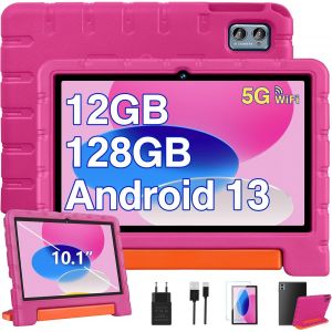 CHECARZHN--NO1-Tablette Enfant 10 Pouces Android 13 Tablettes,12Go Ram+128Go Rom(Tf 1To),5G Wifi Tablette Tactile,Octa-Core 2.0 Ghz,/5+8 Mp/6000 Mah/Parental Contrôle Tablettes Avec Eva Cas -Rose - Neuf