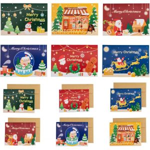 CHECARZHN--NO1-24 Pièces Cartes Noël 6 Modèles Carte Joyeux Voeux Noel Avec 24 Enveloppes Noël Voeux Carte Mini Noel Cartes V?ux Vierge Pour Noël Vacances Carte V?ux - Neuf
