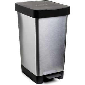 Poubelle Cuisine Avec P&eacute;dale Smart Deco 25L | Design Compact Et Fonctionnel | Pour Int&eacute;rieur Et Ext&eacute;rieur | Compatible Avec Sacs 30L | Plastique R&eacute;sistant Sans Bpa | 26X36X47Cm, Gris M&eacute;tallis&eacute; - Neuf