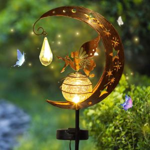 Lampe Solaire Lune - D&eacute;coration De Jardin - D&eacute;coration De Terrasse - F&eacute;e Florale - &Eacute;tanche - Avec Piquet De Terre - Lampes Solaires Pour Ext&eacute;rieur, Jardin, Terrasse, Balcon, Chemin, Pelouse - Neuf
