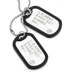 Kal-Classique Deux Pi&egrave;ces Militaire Arm&eacute;e Dogtag Avec Silicone - Pendentif Collier Homme - Avec 70cm Cha&icirc;ne De Boule - Neuf