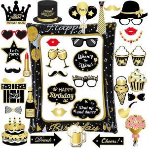 Photobooth 30 Ans, Accessoires De Selfie Anniversaire, 40pcs Rose Or, Cadre Photo Booth, Cadre Photo Gonflable, D&eacute;coration Diy Pour Femme - Neuf