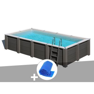 Kit piscine composite Gr&eacute; Avant-Garde carr&eacute;e 5,95 x 3,15 x 1,26 m + B&acirc;che &agrave; bulles - Neuf