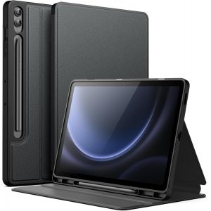 JGD-Coque pour Samsung Galaxy Tab S9 FE+ / S9 FE Plus 12,4 Pouces avec S Pen Porte-Stylet, Fine Folio Support Protecteur Tablette Housse &Eacute;tui, Multi-Angle Affichage (Noir) - Neuf