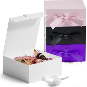 Boîte cadeau magnétique pour cadeaux, 18 x 18 x 7,5 cm, petites boîtes cadeaux blanches avec couvercle pour cadeaux, boîtes à dragées en papier, boîtes cadeaux d'anniversaire, boîtes à dragées - Neuf