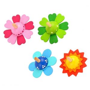 Ensemble de 4 jouets rotatifs en bois pour gyroscope rotatif color&eacute;, attention et cr&eacute;ativit&eacute;, s&ucirc;r et durable - Neuf