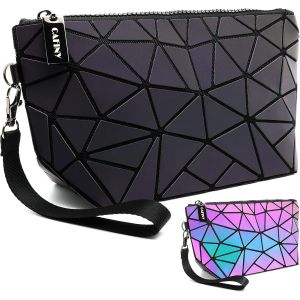 nzqaf-Sac à Maquillage holographique Petite Pochette Clutch pour Femmes Usage Quotidien Sacs géométriques Lumineux holographiques Pochettes à Poignet Pratique élégant - Neuf