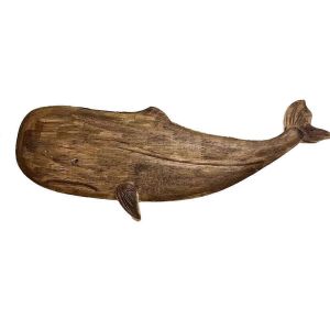 Poisson de mer en bois Decor Statue baleine Figurine Sculpture ornement rustique d&eacute;coration Tenture murale Decor - Neuf