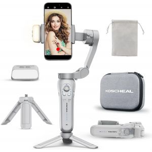 lbgwp60-L7Bpro Stabilisateur De Téléphone Portable 3 Axes Gimbal Stabilisateur Pour Smartphone Avec Lumière De Remplis Et Trépied, Suivi Du Vi Pour Vidéo Vlog/Youtube/Tiktok Avec Application - Neuf