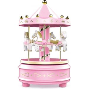 Carrousel Bo&icirc;te &agrave; Musique Ornement Bo&icirc;te &agrave; Musique Lumineuse Anniversaire Cadeau de No&euml;l Filles Enfants Princesse Filles - Neuf