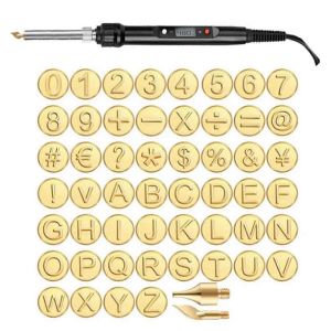 Kit de pyrogravure sur bois/cuir &agrave; faire soi-m&ecirc;me + moule en cuivre 26 lettres,prise britannique B - Neuf