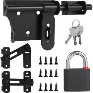 Serrure &Agrave; P&ecirc;ne De Portail 5,51""(140 Mm) Avec Cadenas Et 3 Cl&eacute;s+2pcs 3,93""(100 Mm) Serrure De Porte De Grange &Agrave; 180 Degr&eacute;s,Verrous Loquet Porte Ext&eacute;rieur Loquet De Porte &Agrave; Boulon Coulissant Verrou - Neuf