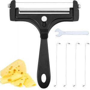 6pcs Kit De Coupe-Fromage En Acier Inoxydable Coupe-Fromage En Fil Avec 4 Fils Suppl&eacute;mentaires Et Cl&eacute; Trancheuse &Agrave; Fromage Portative Coupe-Beurre Pour Fromage En Bloc Beurre (Noir) - Neuf
