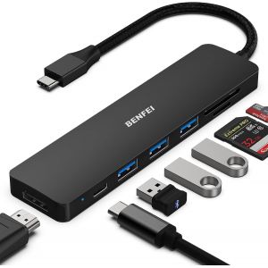 Hub USB C 7 en 1, Adaptateur multiport USB-C avec USB Type-C vers HDMI, Lecteur de Carte USB-C vers SD TF/3 USB 3.0/60 W Power Delivery avec iPhone 15 Pro/Max MacBook Pro/Air 2023, iPad - Neuf