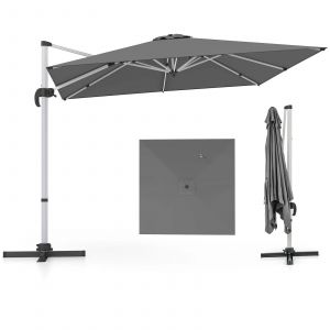 Parasol D&eacute;port&eacute; Carr&eacute; 300 X 300 Cm Rotation 360&deg; Inclinaison R&eacute;glable Design Contemporain En Polyester Teint Gris Helloshop26 20_0019222 - Neuf