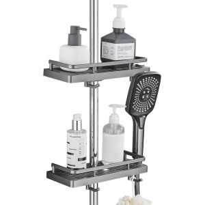 &Eacute;tag&egrave;re de Douche Sans Per&ccedil;age Avec Support de Pommeau et 2 Crochets - Tablette de Rangement Pour Salle de Bain, Shampooing, Savon - Pour Barre de 21 &agrave; 25mm - Neuf