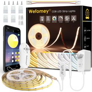 Ruban Led Cob, 5m Dimmable Bande Led Blanc Chaud Froid Avec Alimentation Et Smart App Control,T&eacute;l&eacute;commande, Cri 93+, Super Lumineux 2700-6500k Flexible Strip Pour Chambre, D&eacute;coration De La Maison - Neuf
