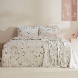 Ulteronixshop-Home Sarah Anderson Visnu Parure De Lit 5 Pi&egrave;ces En Coton Doux, 200 X 220 Cm, Avec Couvre-Lit, Housse De Couette 200 X 220 Cm, Drap Plat Et 2 Taies D'oreiller, Pour L'&eacute;t&eacute; Rafra&icirc;chissant - Neuf