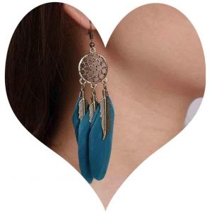 Kal-Boucles D'oreilles Boho En Plumes Bleues Boucles D'oreilles Longues En Plumes À Pompons Boucles D'oreilles Vintage En Plumes Tribales Boucles D'oreilles Gouttes De Plumes En Or Bijoux Pour - Neuf