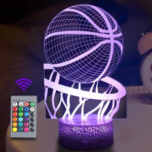 Basketball Veilleuse Pour Enfants, Lampe Illusion 3d Led Lumière, Télécommande 16 Changements De Couleur, Réglage De La Luminosité, Cadeaux De Noël Pour Filles Garçons Chambre Décoration - Neuf