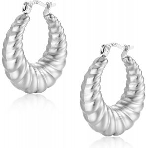 Tianyi-Boucles D'oreilles Cr&eacute;oles En Argent 925, Cr&eacute;oles Grandes Ovale G&eacute;om&eacute;trique, &Eacute;pais, Plaqu&eacute; Or 14 Carats, Pour Femme - Neuf