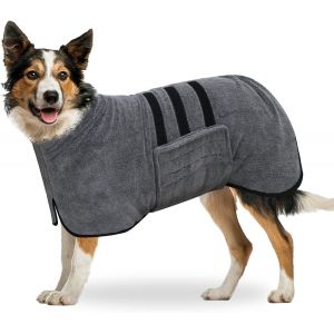 Jgd-Peignoir En Microfibre, Serviette Extra Absorbant Et S&eacute;chage Rapide Avec Velcro Et Bande R&eacute;tractable R&eacute;glable, Pour Grands Moyens Et Petits Chiens (Gris, L) - Neuf