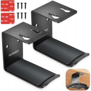 LORANKA-2 Pi&egrave;ces Support Casque Universel Crochet Casque Adhesif ou Installer &agrave; Vis Porte Casque Mural avec Coussin de Silicone Repose Casque en Aluminium sous Bureau (Noir) - Neuf