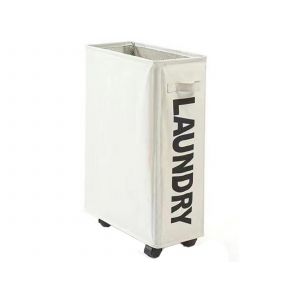 Panier &agrave; linge pliable &agrave; roulettes, beige, 39 x 18,5 x 58 cm - Neuf