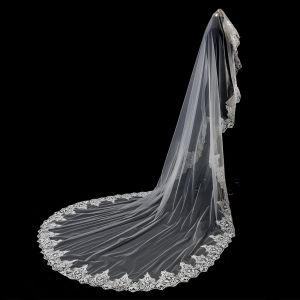 Voile de mariee long et luxueux en dentelle, une couche, elegant (HZ0195) - Neuf