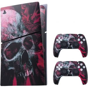 Eryi-Autocollant Antidérapant Autocollant En Vinyle Peau Couverture Plaques Adhésives Autocollantes Pour Ps5 Slim D'origine Uniquement-Red Skull - Neuf