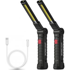 Rechargeable lampe de Travail à l'Atelier Lampe COB Torche Lampe de poche avec Base Magnétique 5 Modes Blanc/Rouge Camping Légers Garage Lampe, d'un Camping, d'Urgence, etc (Grand, 2 Pièces) - Neuf