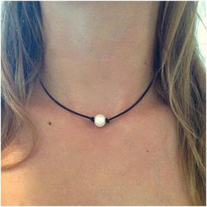 Kal-Collier Ras Du Cou À Perle Unique Collier Cordon En Cuir Noir Collier Ras Du Cou Perlé Collier En Cuir Perlé Bijoux Pour Femmes Et Filles - Neuf