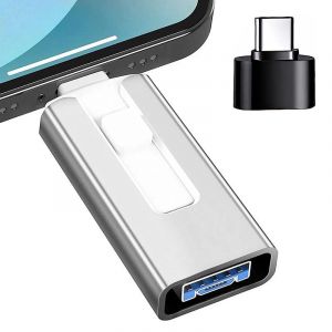 KALPZ-Clé Usb 3.0 512G 256G 2 To 1 To Pour Iphone Avec Interface Iphone 4 En 1 Clé Usb Type Micro Pour Iphone7/8/11/12/13 Ipad,128Gb,Silver - Neuf