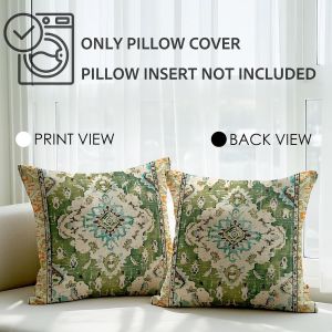 CAUC-Lot de 2 Housses de Coussin Boh&egrave;me 50x50 cm Style Vintage en Velours Vert pour Canap&eacute; Jardin, Bureau Salon Lit - Neuf