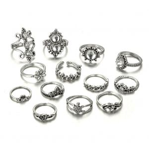 Kit De Bagues Pour Femmes, Style Occidental, Avec Pierres Precieuses Artificielles Retro Et Strass - Neuf